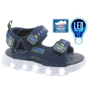 Детски тъмносини сандали с LED подметка и велкро снимка