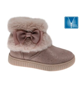 Розови детски боти с пух и панделка снимка