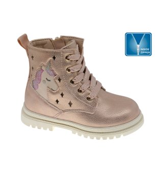 Розови бебешки боти със странична декорация и цип снимка