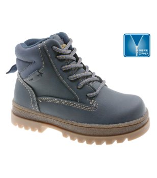 Детски тъмносини боти с връзки и страничен цип снимка