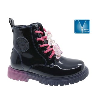 Детски тъмносини боти с връзки и цип снимка