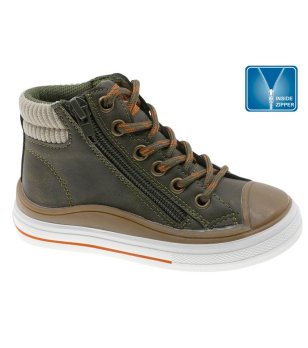 Детски кецове в цвят каки с връзки и страничен цип снимка