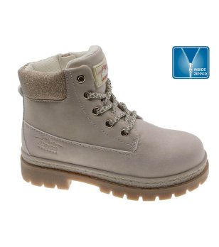 Бежови младежки боти с връзки и страничен цип снимка