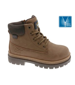 Юношески кафяви боти с връзки и страничен цип снимка