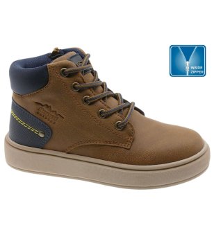 Кафяви младежки боти с връзки и страничен цип снимка