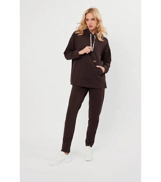 Кафяв памучен дамски суитшърт Lagos с качулка снимка