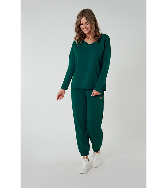 Тъмнозелена дамска памучна блуза Madri снимка