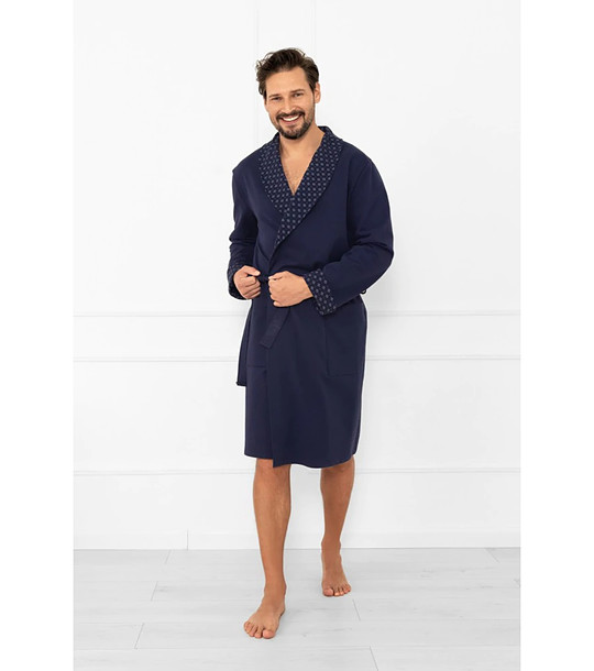 Тъмносин мъжки памучен халат с шал яка Gerard снимка