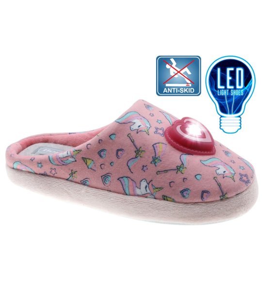 Юношески розови чехли с антиплъзгаща подметка и LED светлинa снимка