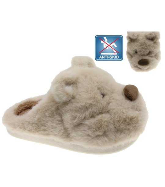 Детски бежови домашни чехли с форма на мечка и неплъзгаща подметка снимка