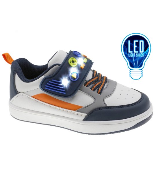 Маратонки в бяло и тъмносиньо със светлини и велкро снимка