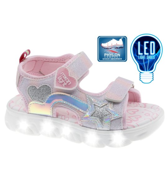 Розови детски сандали с LED светлини снимка