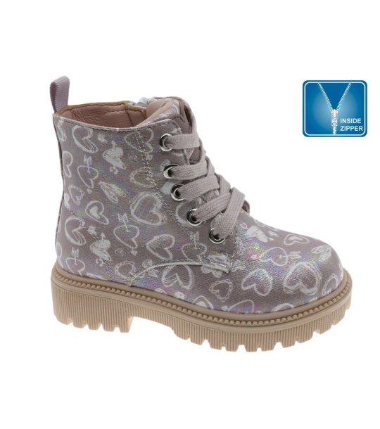 Бежови детски боти с принт и страничен цип снимка