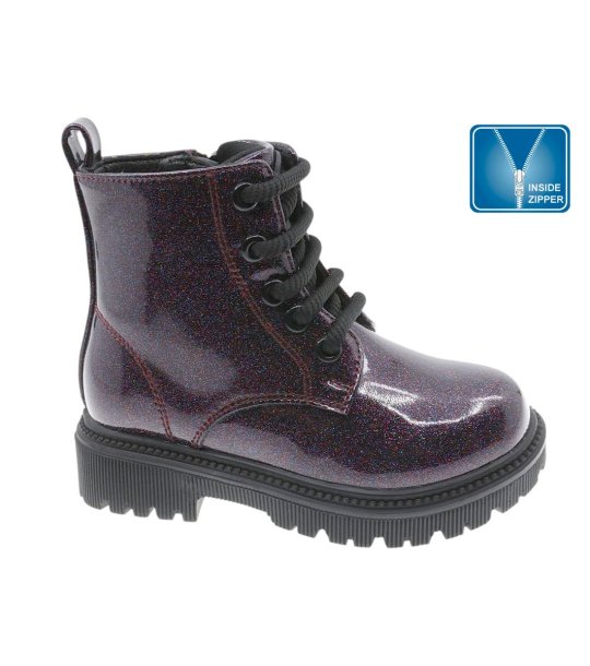 Детски боти в цвят бордо с връзки и цип снимка