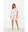 Дамска памучна пижама с розово-бели райета с щампа котки Sajla-3 снимка
