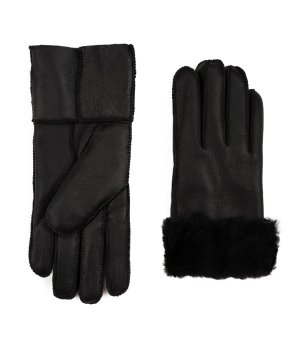 Черни подплатени кожени ръкавици с пух SHIVER снимка