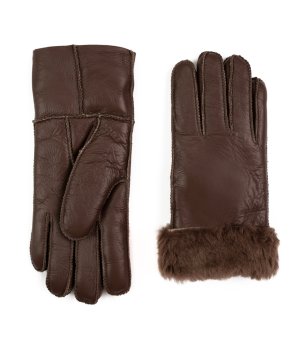 Светлокафяви подплатени кожени ръкавици с пух Shiver снимка