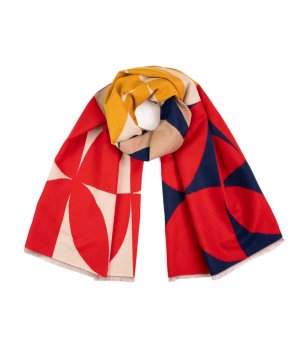 Дамски зимен шал в екрю, червено и тъмносиньо SELENA снимка