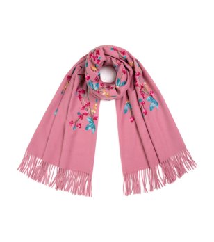 Розов шал с ресни и флорални мотиви SARABI снимка