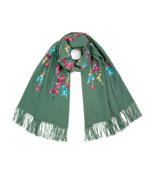 Зелен шал с ресни и флорални мотиви SARABI снимка