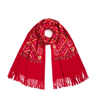 Шал в червено с флорални бродерии Fiona снимка