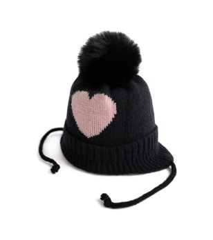 Детска шапка в черно и розово с връзки SWEETHEART снимка