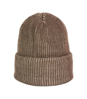 Бежово-кафява шапка с навит ръб снимка