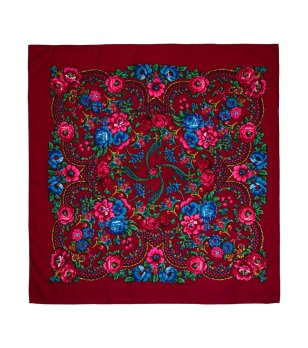 Тъмночервен шал с фолклорни мотиви Folky Mood снимка