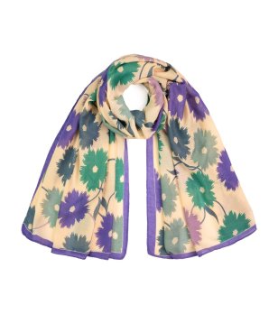 Шал с флорален мотив в екрю, тюркоаз и виолетово Shawna снимка