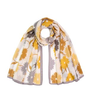 Шал с флорален мотив в светлобежово и светложълто SHAWNA снимка