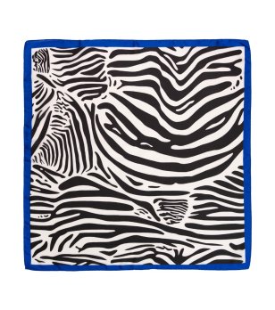 Шал с животински мотиви в сапфирено синьо, черно и бяло Satin Ribs снимка