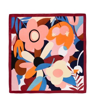 Тъмночервен шал с многоцветни мотиви JUNGLE снимка