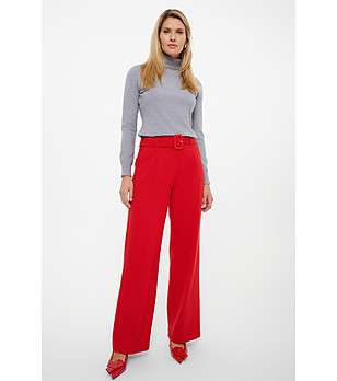 Дамски червен панталон с колан снимка