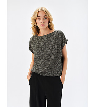 Черна дамска блуза с геометричен принт снимка