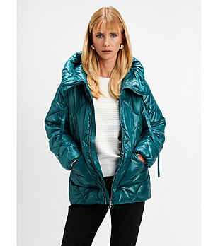 Петролено капитонирано яке с качулка снимка