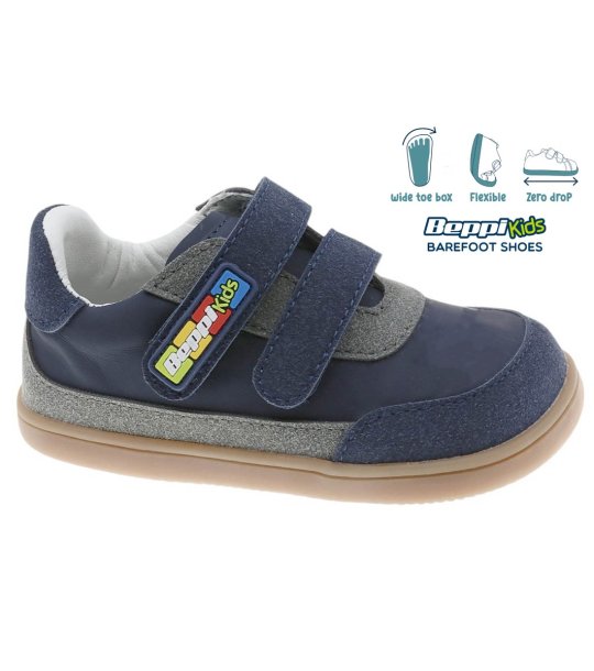 Бебешки тъмносини боси обувки с велкро с широка предна част снимка
