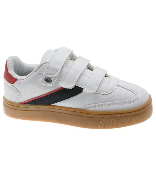 Бели сникърси с червена и черна лента снимка