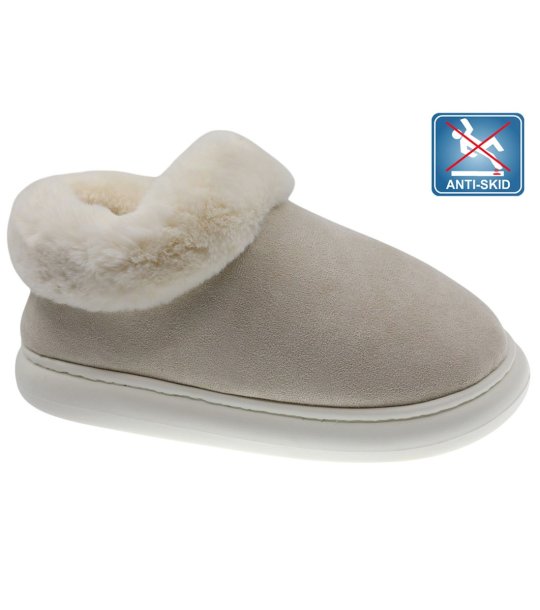 Бежови дамски пантофи с пух снимка