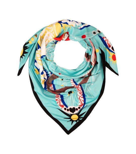 Шал в тюркоаз с абстрактен принт UNIVERSE снимка