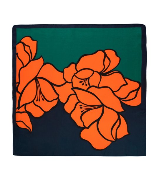 Дамски шал в тъмносиньо, петролено и коралово Poppy снимка