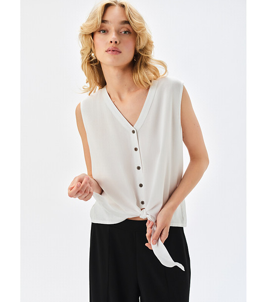 Дамски топ с връзка в цвят крем снимка