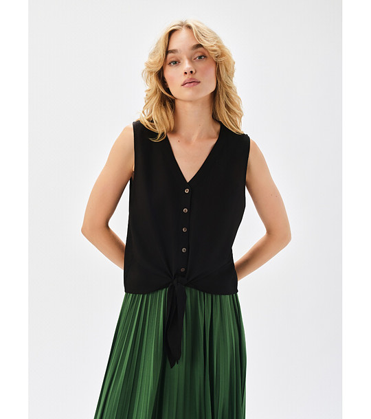 Черен дамски топ с връзка отпред снимка