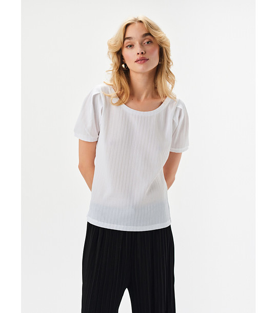 Бяла блуза с набрани ръкави снимка