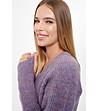 Дамски лилав меланж пуловер с V-образно деколте-4 снимка