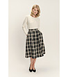 Черно-бежова карирана пола миди с висока талия-1 снимка