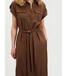 Кафява рокля с копчета и колан-2 снимка
