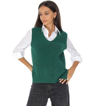 Дамски плетен пуловер в тъмнозелено снимка