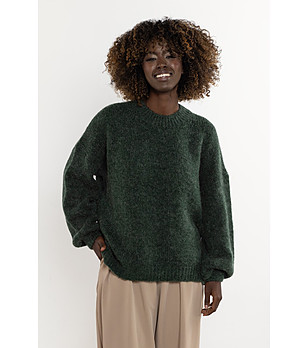 Тъмнозелен пуловер с вълна и мохер Ula снимка