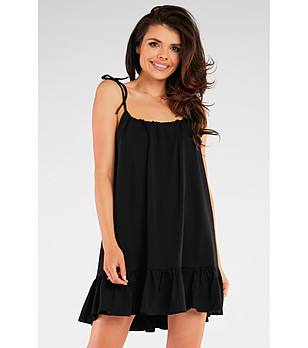 Черна памучна рокля с презрамки Bony снимка