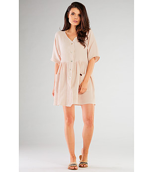 Бежова памучна рокля с копчета Marta снимка